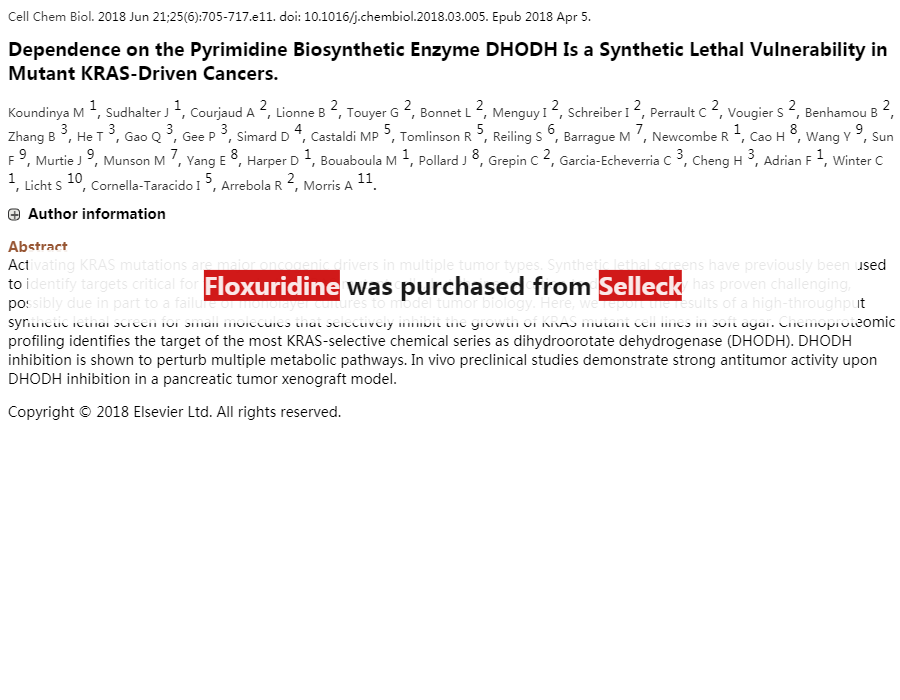 Floxuridine (NSC 27640) DNA/RNA Synthesis 抑制剂 现货供应 美国品牌 免费采购电话