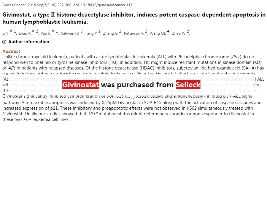 Givinostat (ITF2357) | 购买HDAC 抑制剂 - Selleck