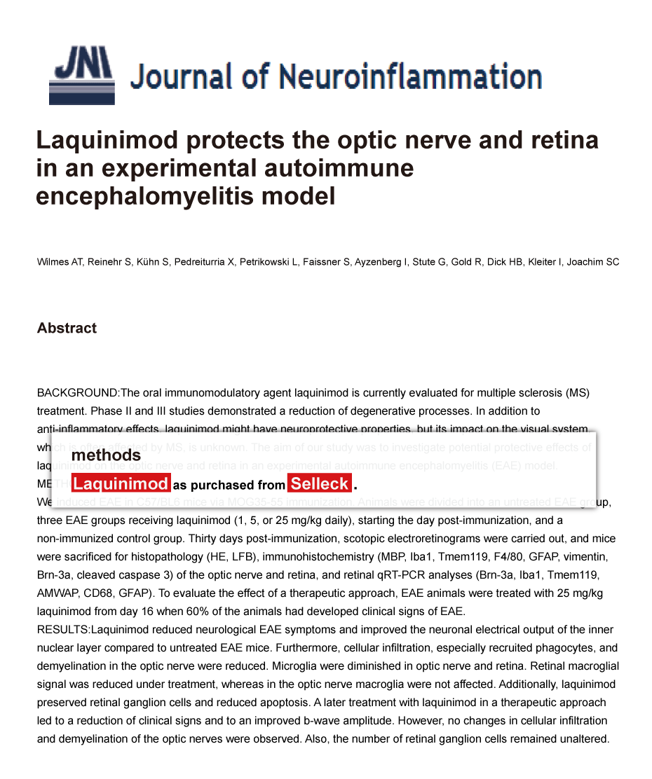 Laquinimod Immunology & Inflammation related 抑制剂 现货供应 美国品牌 免费采购