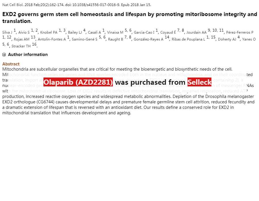 Olaparib (AZD2281) PARP 抑制剂 现货供应 美国品牌 免费采购电话4006686834