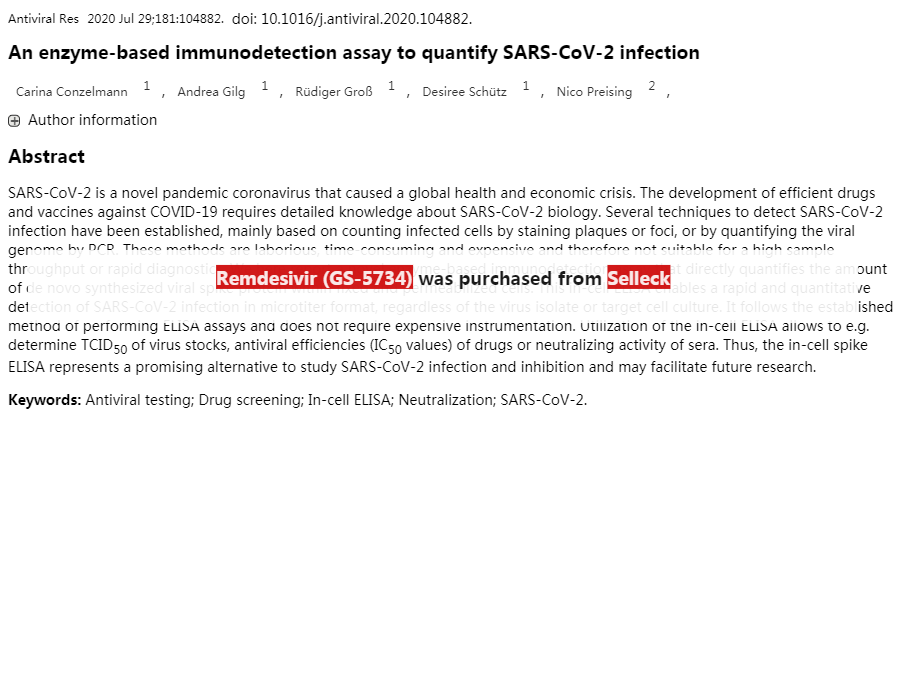 Remdesivir (GS-5734) | Antiviral 抑制剂 | 现货供应 | 美国品牌 | 免费采购电话400-668-6834