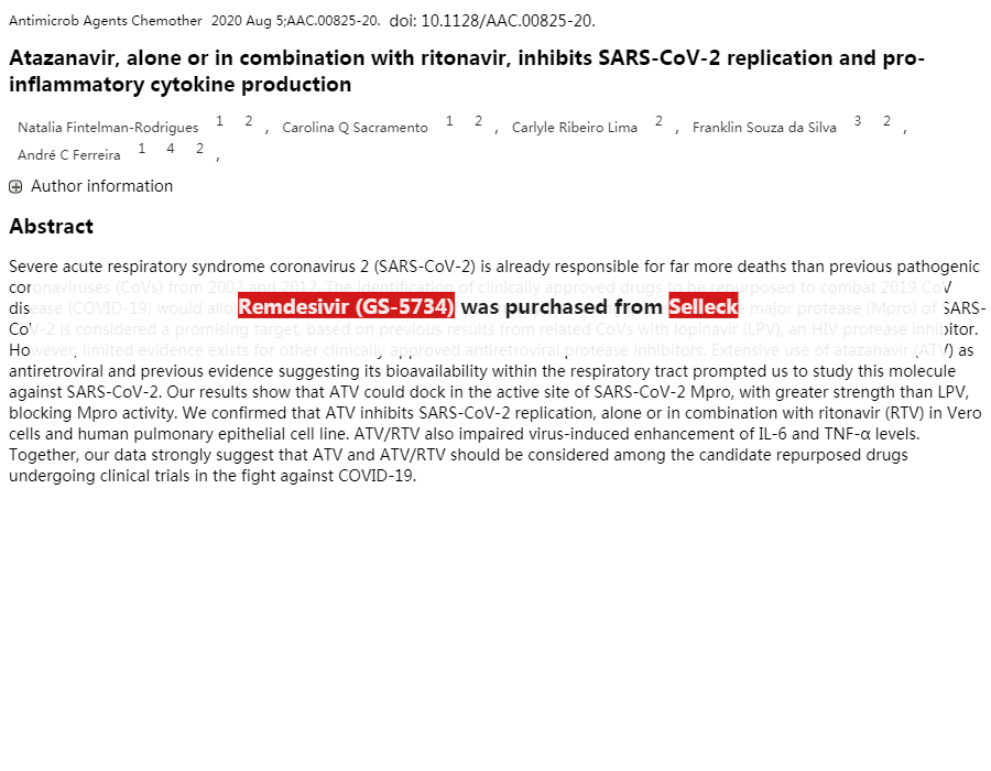 Remdesivir (GS-5734) | Antiviral 抑制剂 | 现货供应 | 美国品牌 | 免费采购电话400-668-6834