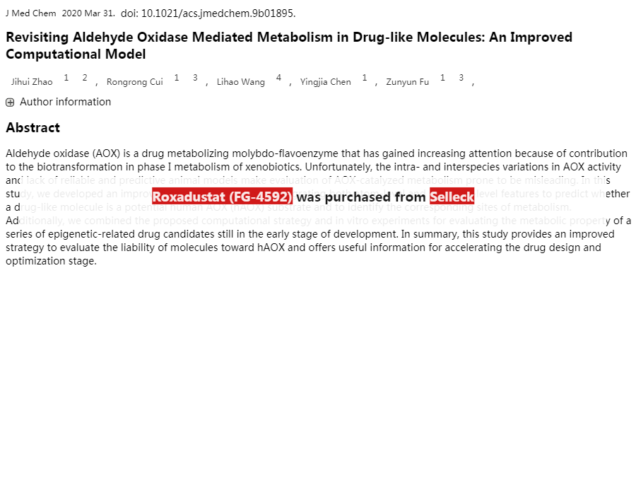 Roxadustat (FG4592) 购买HIF 调节剂 Selleck