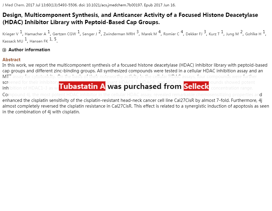 Tubastatin A HCl 购买HDAC 抑制剂 Selleck