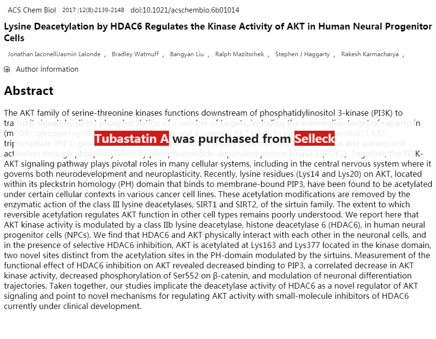 Tubastatin A 购买HDAC 抑制剂 Selleck