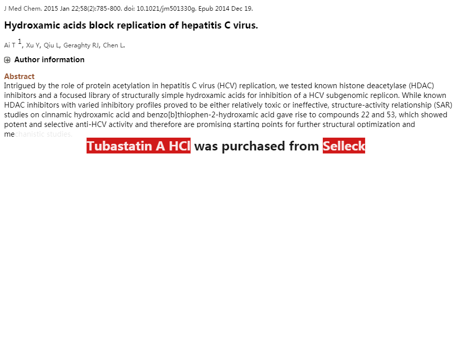 Tubastatin A HCl 购买HDAC 抑制剂 Selleck