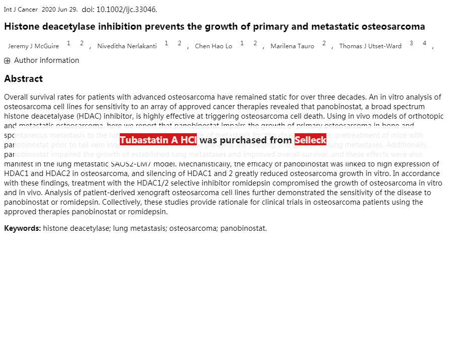 Tubastatin A HCl 购买HDAC 抑制剂 Selleck
